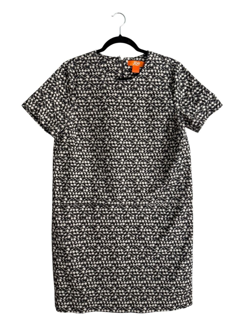 Joe Fresh Sz 8 Shift Dress Gray White Abstract Polka Dots Short Sleeve Pockets